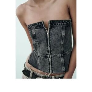 BRAND NEW ZARA STRAPLESS TRF DENIM TOP IN ANTHRACITE GREY